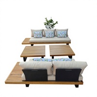 Ensemble de jardin 4/6/8 places, mobilier d'extérieur en rotin, chaises en bois et aluminium, table basse, coussins en tissu personnalisés OEM ODM
