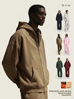 Sweat à capuche personnalisé pour homme OEM Automne/Hiver Style urbain Batik Zippé Polaire Lavé 360G 100% Coton Fabricant de vêtements