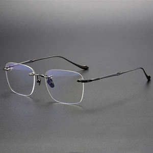 80956リムレス日本ブランド長方形チタン眼鏡フレームハイエンドピュアフレームレス光学眼鏡 - Product Image 3
