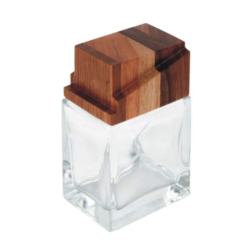 高級噴霧器キャップ木製蓋ボックス付き30ml50ml空のガラス高級香水瓶