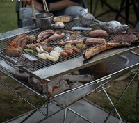 Barbecue pliant portable Keman en acier inoxydable épaissi, alimenté au bois et au gaz, pour camping et team building, noir