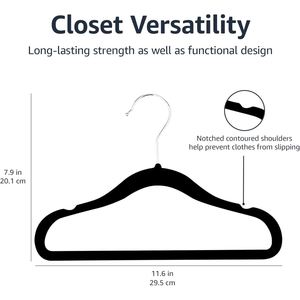 Deluxe Custom Space Saving Non-Slip <b>Black</b> Flock Velvet Eco-friendly Single Tier Coat Suit Hanger - Product Image 4