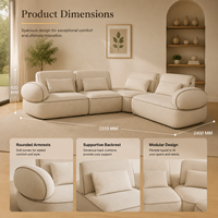 Canapé sectionnel moderne en tissu crème écologique avec rembourrage en éponge, avec chaise longue et accoudoirs, pour salon, appartement et hôtel