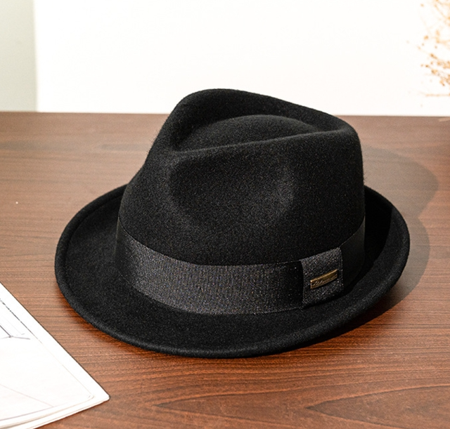 A120503    Winter Solid Color Gentleman Jazz Fedora Hat Unisex Style  100%  Wool  Felt  Fedora  Hat  Short Brim  Panama Hat