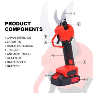 Sécateur sans fil Ananke Tools, batterie lithium 21V, acier haute teneur en carbone SK5, rouge, 1,25 kg, pour branches d'arbres de 35 mm à 45 mm - Product Image 2