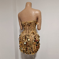 Robe mini sexy dorée à sequins, sans bretelles, moulante, pour soirée, spectacle, boîte de nuit, festival