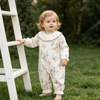 Combinaison pour bébé fille en coton à motif floral, col en dentelle à volants, manches longues, poignets à volants, boutons à pression, combinaison pour bébé