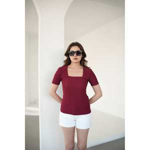 Blusa Elegante para Mujer con Cuello Cuadrado, Manga Corta, Color Sólido, Top Informal para el Día a Día, Camisa Básica de Moda - Product Image 2