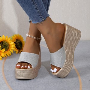 Sandalias de Plataforma para Mujer, Chanclas de Verano, Estilo Europeo Americano, Talla Grande, Punta Redonda, Chanclas con Brillantina 703 - Product Image 5