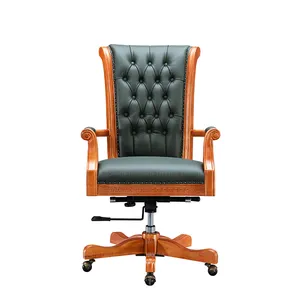 كرسي دوار فاخر أخضر من الجلد الطبيعي بأجزاء متحركة للمؤتمرات كرسي مكتب رئيس الحكومة