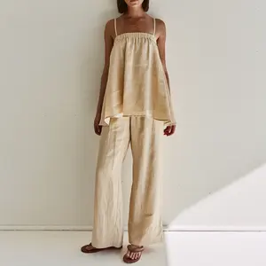 New arrivals sleeveless top and pants women's casual fashion suit cotton and linen two-piece set women's clothing