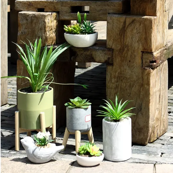 Mini Modern Green Ceramic Flower Pots & Planters Stand Potted Plant Holder for Plants