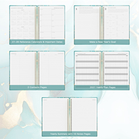Agenda Premium A5 de Tapa Dura con Diseño de Mármol Verde Azulado y Detalles Dorados, Encuadernada en Espiral, Diario con Banda Elástica para la Escuela y la Oficina