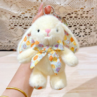 Porte-clés en peluche lapin avec nœud floral mini kawaii, mignon, multicolore, durable, pendentif lapin pour Pâques, anniversaire, souvenir