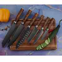 Ensemble de couteaux en acier inoxydable Tc 6 pièces, motif damas au laser, ensemble de couteaux de cuisine, couteau de chef avec manche en bois