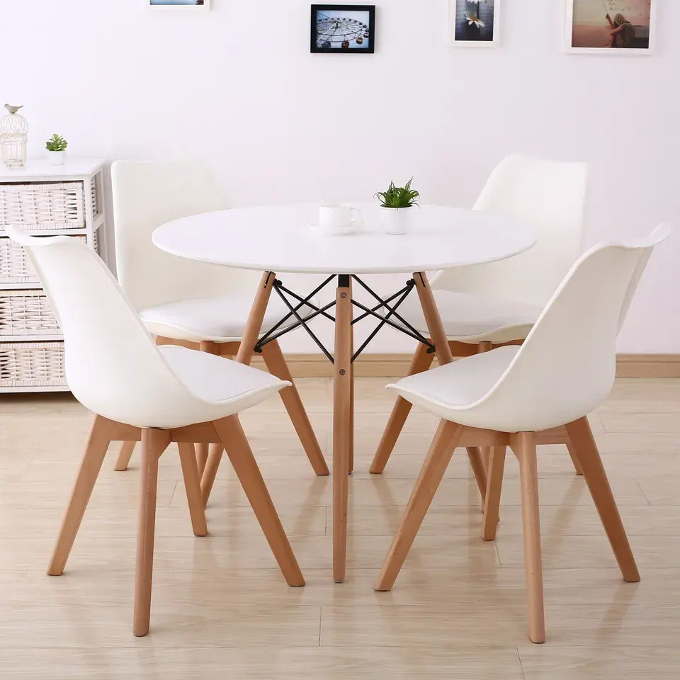 Grosir Set rumah Modern Nordic Comedor 4 Billa ruang makan kecil Cafe dapur kayu ek meja makan bulat dengan kursi