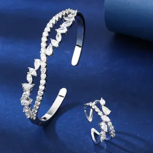 018582 New Arrival Bangle Ring Sets for Women Cubic Zirconia Wedding Divas' Dream Bracelet Set Dubai Jewelry Accessories