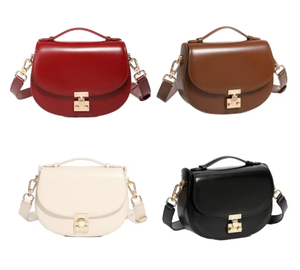 Bolso bandolera de cuero genuino nuevo, correa ancha retro para el hombro, cierre de botón, forro de poliéster, bolso cruzado moderno para mujer - Product Image 1