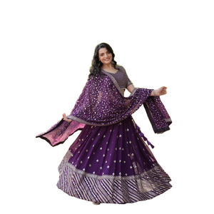 Increíble Faux Blooming Sequins Lehenga Choli para mujer ThreadEmbroidered Work Set - Product Image 1