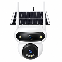 Caméra de sécurité solaire WiFi à double objectif 355 degrés avec batterie 10000 mAh, options de panneau solaire simple ou double