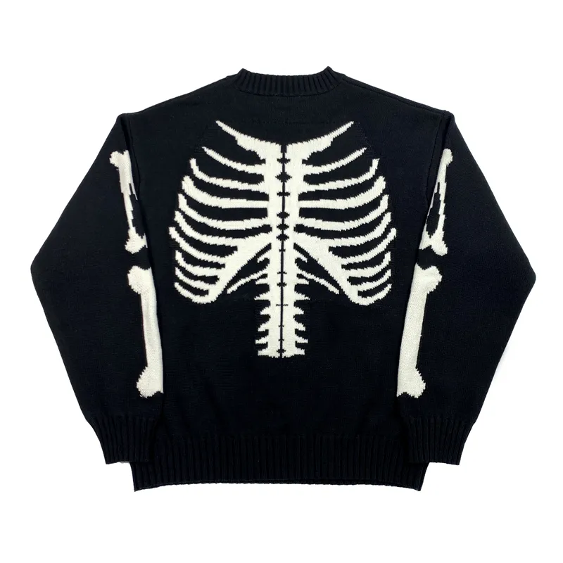 Kingsun Round Neck Long Sleeve Fashion Men Designer Sweater Clothing Bones Pattern Jacquard Cotton Sweater For Men