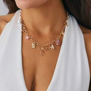 Collier tendance en acier inoxydable plaqué or 18 carats avec pendentif imitation perle, design créatif, chaîne à maillons, cadeau pour femme - Product Image 3