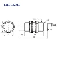 Sensor Proximitas Kapasitif Tipe Silinder Universal Standar KDC30KN22P1-B3 Harga Terjangkau M30 IP67 NPN/PNP NO/NC 30V DC 22mm