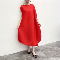 Robe plissée irrégulière grande taille mi-mollet pour femme, style Miyake, décontractée, pour soirée, taille naturelle, 100% ODM