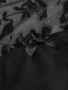 Design Sensation Dentelle Splicing T-shirt en maille à manches longues Sexy Style élégant Manches longues Col carré Haut en fibre de polyester - Product Image 4