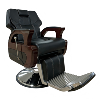 Fauteuil de Barbier Hydraulique Inclinable en PU Noir avec Accoudoirs en Bois et Base Chromée pour Salon de Coiffure et Institut de Beauté