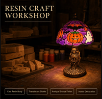 Lampe de table Tiffany d'Halloween en résine, artisanat en verre teinté translucide pour table de chevet, salon, table basse, décoration de fête d'Halloween