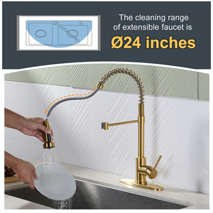 Rubinetto da Cucina in Acciaio Inox <span class=keywords><strong>con</strong></span> <span class=keywords><strong>Doccetta</strong></span> Estraibile, Miscelatore Acqua Calda e Fredda, Rubinetto Dorato a Leva Singola <span class=keywords><strong>con</strong></span> Molla - Product Image 3
