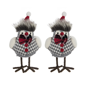 Figura de pájaro de tela con lazo a cuadros y sombrero rojo, 3,9x4,3x6,3 pulgadas, decoración navideña, juguete, paquete de 2 - Product Image 2