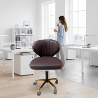 Chaise de bureau pivotante ergonomique moderne et réglable en similicuir PU avec pieds dorés et base en fer pour bureau à domicile, chambre et salon