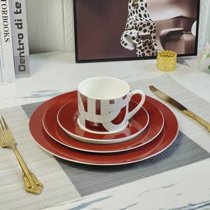 Hot Sale Nordic Luxury 4-Piece <b>Red</b> Runway Ceramic Plate Set Eco-Friendly with <b>Gift</b> <b>Box</b> for Restaurant Use - Product Image 1