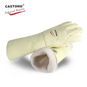 Withstand 500 Degree Celsius Long Reinforced CASTONG Yellow Para-aramid Felt Anti-scalding Extreme Contact Heat Resistant Gloves