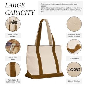 Sac fourre-tout en toile imperméable à blocs de couleur, grande capacité, avec poche intérieure zippée, poche latérale et poignée d'épaule, idéal pour le shopping quotidien - Product Image 3
