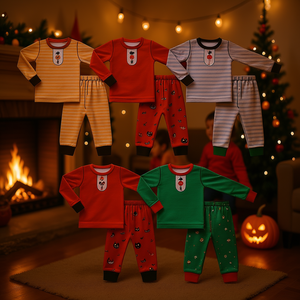 Conjunto de Pijamas de Algodón y Elastano con Estampado Navideño de Halloween Personalizado para Niños, Pantalones Cómodos de Manga Larga, Ropa de Dormir Infantil - Product Image 2