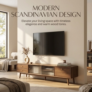 <span class=keywords><strong>Meuble</strong></span> <span class=keywords><strong>TV</strong></span> moderne en bois massif avec portes et tiroirs en verre, design contemporain pour salon, chambre, hôtel et appartement - Product Image 2