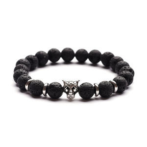Pulsera de Cabeza de León Dorada para Hombre, Pulsera de Piedra de Lava Volcánica Mate para Mujer, Pulsera de Moda, Joyería Animal - Product Image 4