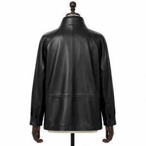 <span class=keywords><strong>Abrigo</strong></span> de piel de cordero encerada ligera Obsidian Black para mujer, estilo trench medio, con doble cuello, cintura fruncida, cremallera, cortavientos, teñido liso, para invierno, casual - Product Image 6