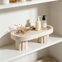 Plateau de salle de bain en marbre naturel de qualité supérieure, un organisateur de comptoir de vanité décoratif moderne et élégant, idéal pour le rangement des cosmétiques.