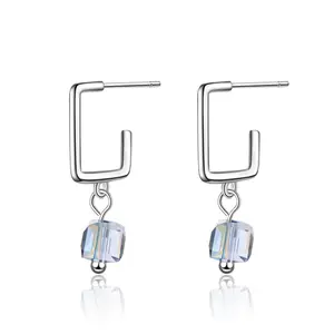 Bright Oil Painting Sugar Cube Ice Cube Square Hoop Earrings Crystal Zircon Sparkling Luxurious Women Ear Jewelry