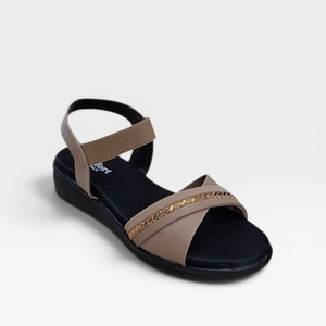Women Beige Wedge Sandals Stylish Elastic Cross Strap Slip On Comfortable Casual Fashion Lightweight Anti Slip Sole Summer - Product Image 1