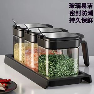 Seasoning Jars Glass Salt Containers Airtight Flip Top Lid With Spoons For Kitchen Condiments Solid Seasonings Set M Size - Product Image 4