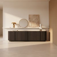 Meubles de salon modernes de luxe, style américain, console multimédia en bois de chêne avec plateau en marbre