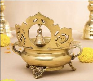 Quemador de Incienso Grabado y Tallado en Oro con Campana, Tema Budista, Decoración para Oración, Forma Personalizada, Artesanía - Product Image 5