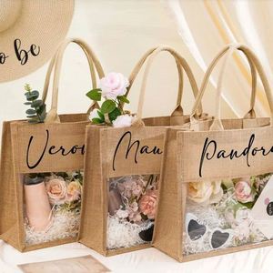 Personalized Name Transparent Fashionable Jute Shopping Tote <b>Bag</b> Handmade Bridesmaid Proposal <b>Gift</b> with Letter Pattern - Product Image 1