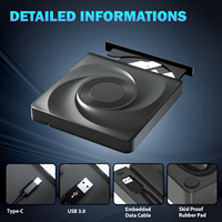 Blu-ray Burner External Optical Drive CD DVD DVD-RW USB3.0 Laptop Friendly Desktop Easy to Carry
