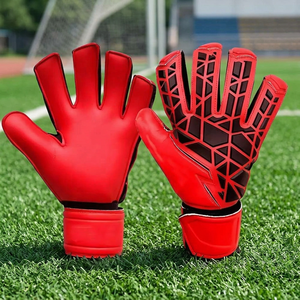 Custom Red Goalkeeper Gloves with Anti Slip Latex Palm <b>for</b> Match & Training OEM Soccer Goalie Gloves Adjustable Wrist Band - Product Image 5